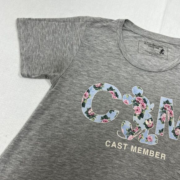 Disney Cast Exclusive Collection Women's Large Short Sleeve Gray Floral T Shirt - Picture 4 of 12